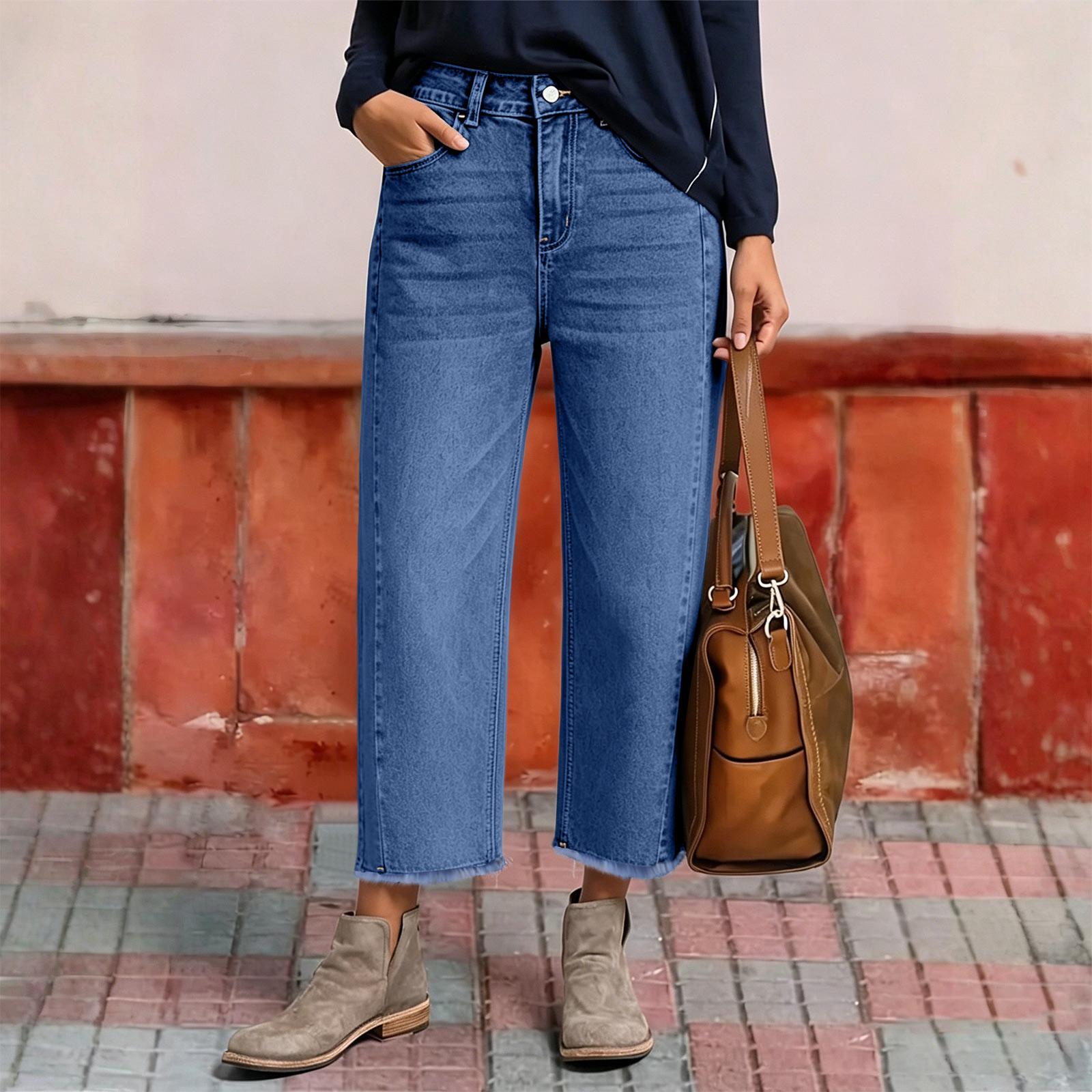 Women s Classic High Waist Denim Jeans Wide Leg Cropped Pants Casual Straight Fit Stretch Fabric Comfortable Design L
Women s Classic High Waist Denim Jeans Wide Leg Cropped Pants Casual Straight Fit Stretch Fabric Comfortable Design L