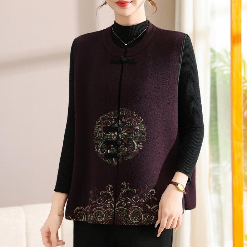 Stylish Women s Stand Collar Knit Vest with Frog Button & Embroidery - Warm Waistcoat for Middle-Aged & Elderly Mothers in New Chinese National Style. XL (90-110 jin) фиолетовый
Stylish Women s Stand Collar Knit Vest with Frog Button & Embroidery - Warm Waistcoat for Middle-Aged & Elderly Mothers in New Chinese National Style. XL (90-110 jin) фиолетовый