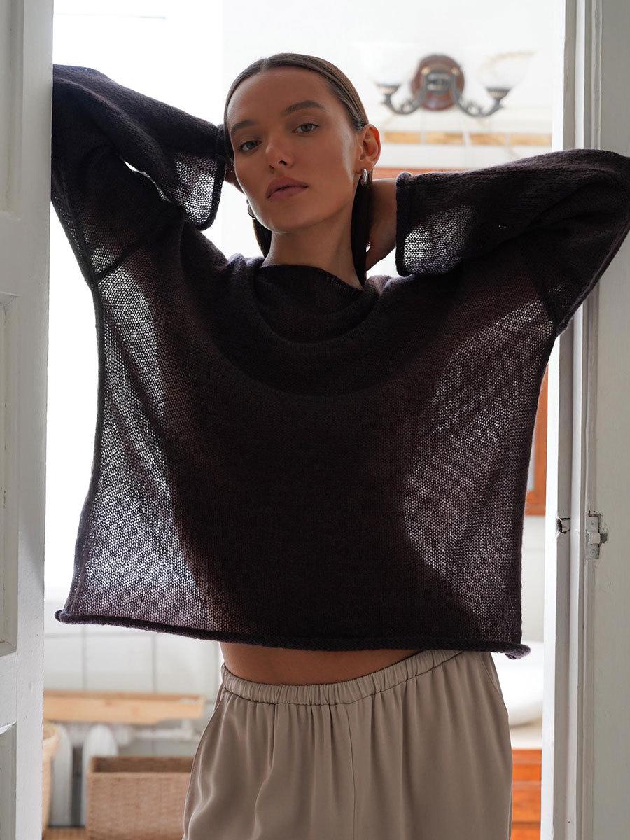 2025 Spring/Summer Sheer Knit Sweater: Women s Sexy Round Neck with Bell Sleeves Large коричневый
2025 Spring/Summer Sheer Knit Sweater: Women s Sexy Round Neck with Bell Sleeves Large коричневый