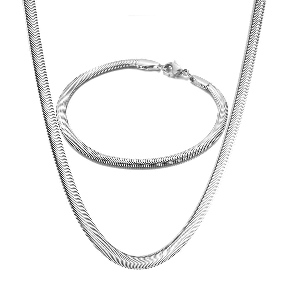 Simple Gold Plated 316L Stainless Steel Women Necklace Bracelet Punk Jewelry For Women Men Long Flat Snake Chain Jewelry Sets 46cm and 21cm
Simple Gold Plated 316L Stainless Steel Women Necklace Bracelet Punk Jewelry For Women Men Long Flat Snake Chain Jewelry Sets 46cm and 21cm