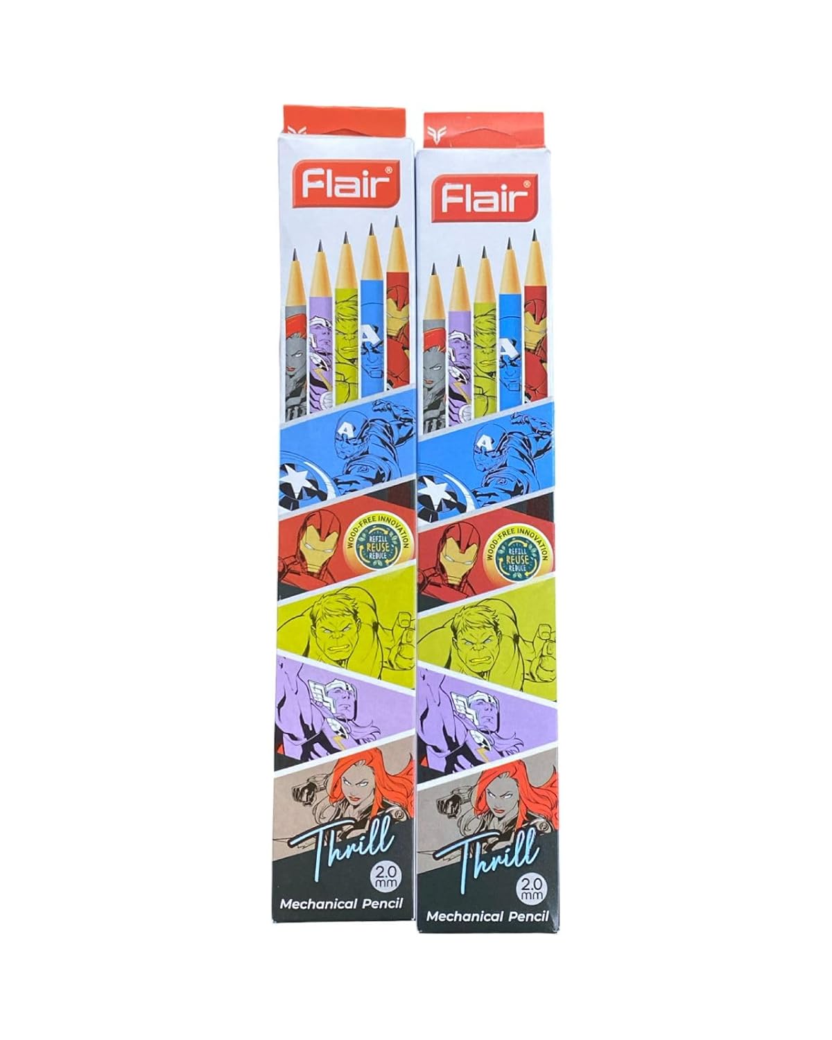 Flair Thrill 2mm Mechanical Pencil (Pack Of 2 X 10 Pencils )Marvel Avengers Lead Eco Friendly Refillable Writing Set
Flair Thrill 2mm Mechanical Pencil (Pack Of 2 X 10 Pencils )Marvel Avengers Lead Eco Friendly Refillable Writing Set