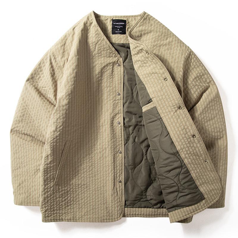 Men s 2025 Autumn/Winter Loose Quilted Plaid Cotton Jacket - Casual Japanese-Style Collarless Design XL хакі
Men s 2025 Autumn/Winter Loose Quilted Plaid Cotton Jacket - Casual Japanese-Style Collarless Design XL хакі