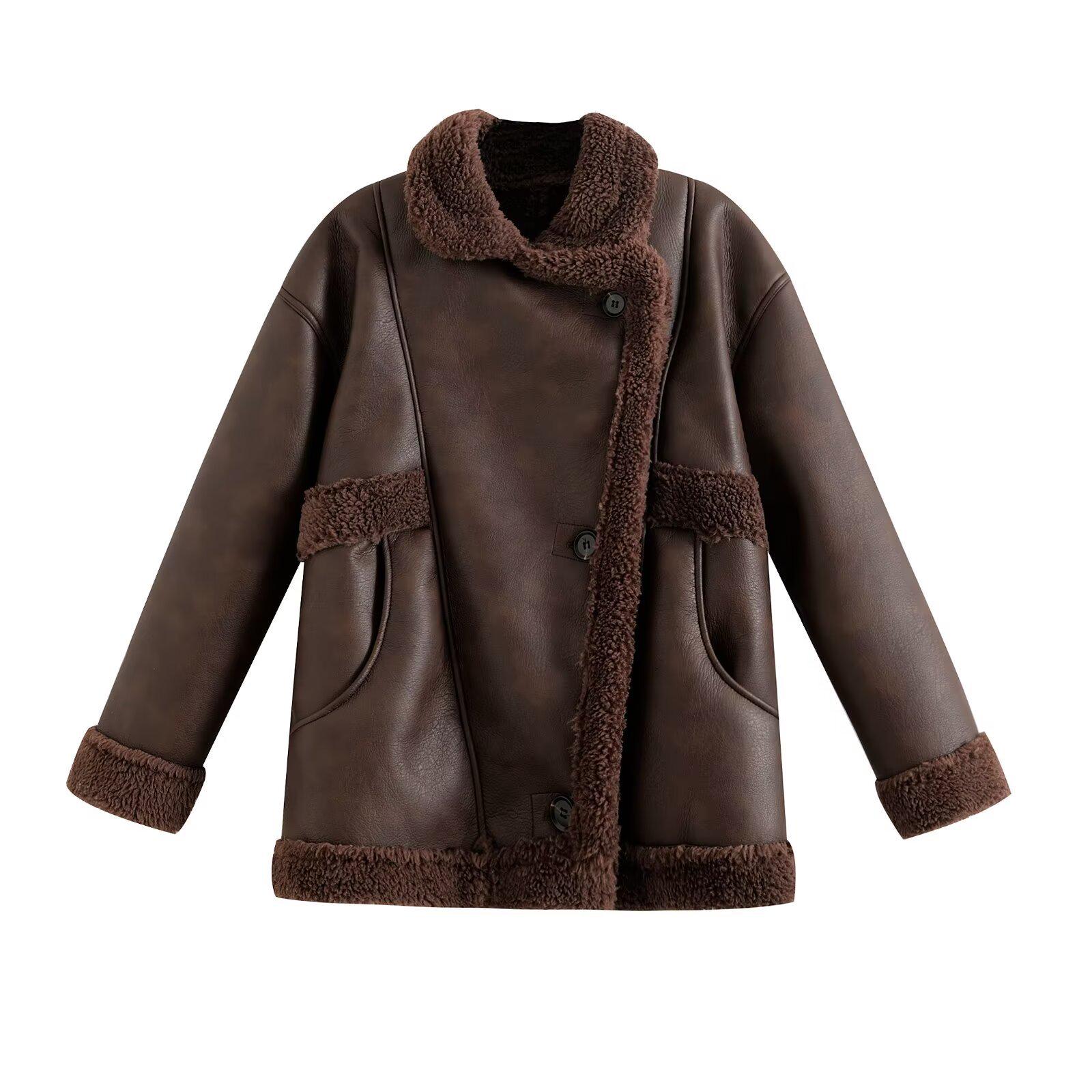 European & American Women s Fashion: 2024 Autumn/Winter Brown Leather & Fur One-Piece Coat 24270 Large
European & American Women s Fashion: 2024 Autumn/Winter Brown Leather & Fur One-Piece Coat 24270 Large