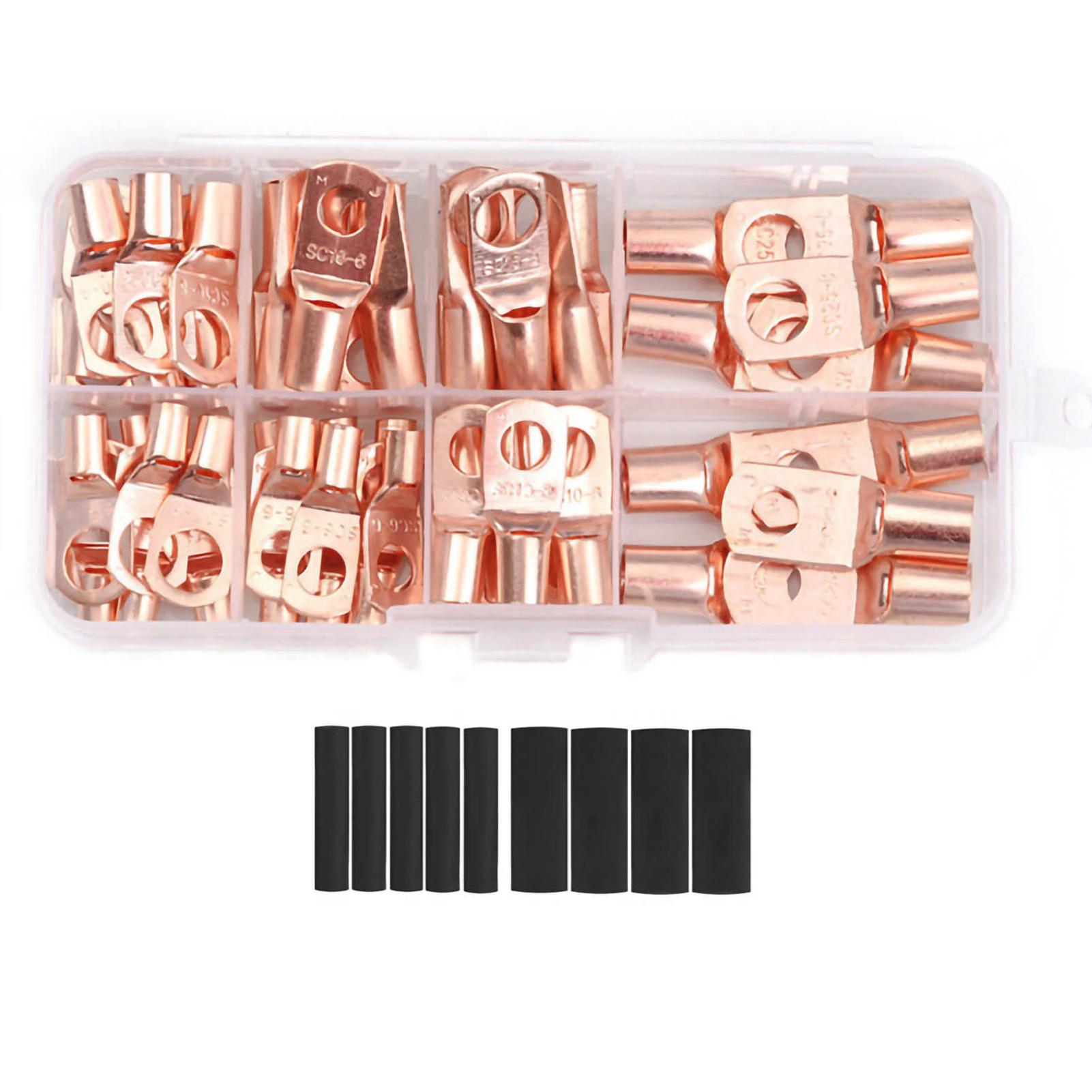 60Pcs Copper Wire Lugs Battery Cable Lugs Ring Terminals Connectors with 80Pcs Heat Shrink Tubing
60Pcs Copper Wire Lugs Battery Cable Lugs Ring Terminals Connectors with 80Pcs Heat Shrink Tubing