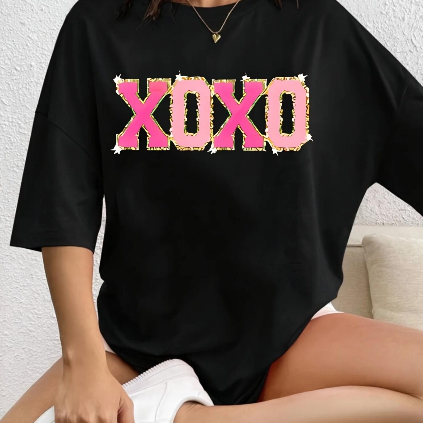 Ladies casual polyester fiber T-shirt geometric XOXO print short sleeved summer top knitted fabric XXXXXL чорний
Ladies casual polyester fiber T-shirt geometric XOXO print short sleeved summer top knitted fabric XXXXXL чорний
