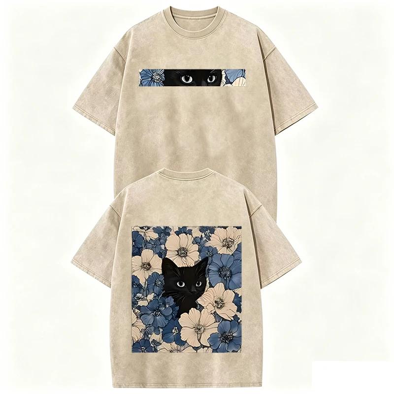 Vintage Washed Black Cat Floral T Shirt Double Sided Print Streetwear Casual Tee S
Vintage Washed Black Cat Floral T Shirt Double Sided Print Streetwear Casual Tee S