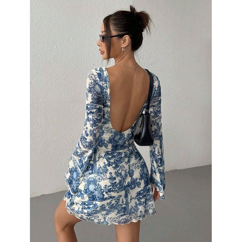 European and American Cross-Border Amazon Independent Site 2026 Spring/Summer New Women s Printed Bell-Sleeve Backless Mesh Dress Blue S
European and American Cross-Border Amazon Independent Site 2026 Spring/Summer New Women s Printed Bell-Sleeve Backless Mesh Dress Blue S