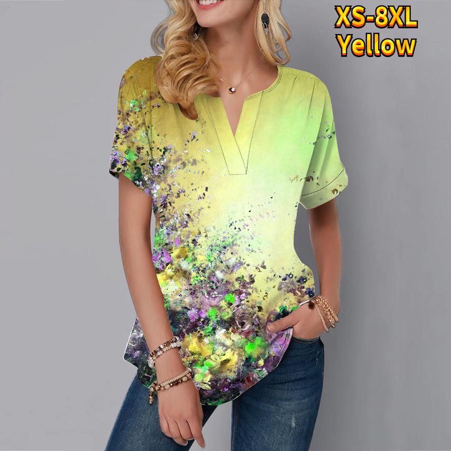 Женская летняя футболка с масляной живописью и цветочным принтом, футболки с короткими рукавами, повседневные топы, маленький v-образный вырез с короткими рукавами 8XL жёлтый
Женская летняя футболка с масляной живописью и цветочным принтом, футболки с короткими рукавами, повседневные топы, маленький v-образный вырез с короткими рукавами 8XL жёлтый