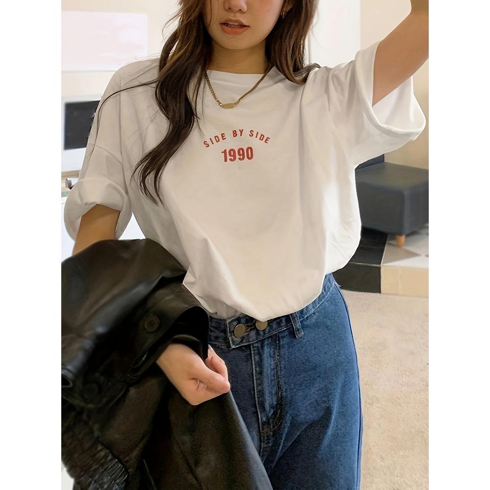 Korean Style 1990 Side By Side Letter Printed Female TShirt Summer Casual T Shirt Fashion Loose Women Clothes S
Korean Style 1990 Side By Side Letter Printed Female TShirt Summer Casual T Shirt Fashion Loose Women Clothes S