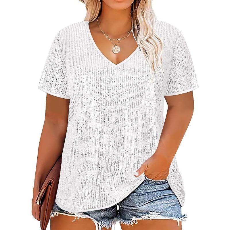 Cross-suer women s clothing new sexy sequined V-neck short-sleeved loose women s T-shirt XXXL срібний
Cross-suer women s clothing new sexy sequined V-neck short-sleeved loose women s T-shirt XXXL срібний