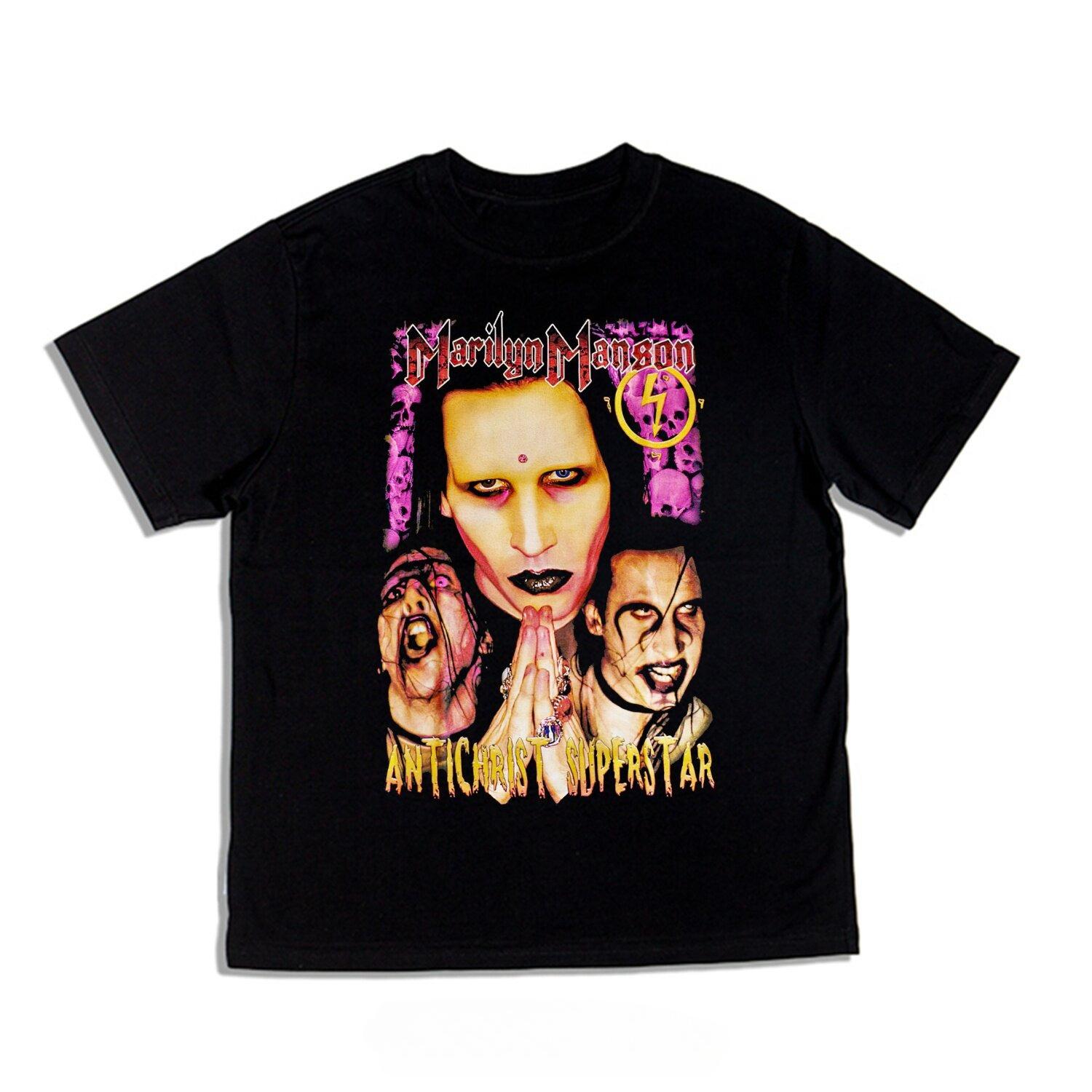 Rock Marilyn Manson Tshirt with Manson Print Made of Pure Cotton Loose Fit Short Sleeves Round Neck Heavy Weight S
Rock Marilyn Manson Tshirt with Manson Print Made of Pure Cotton Loose Fit Short Sleeves Round Neck Heavy Weight S