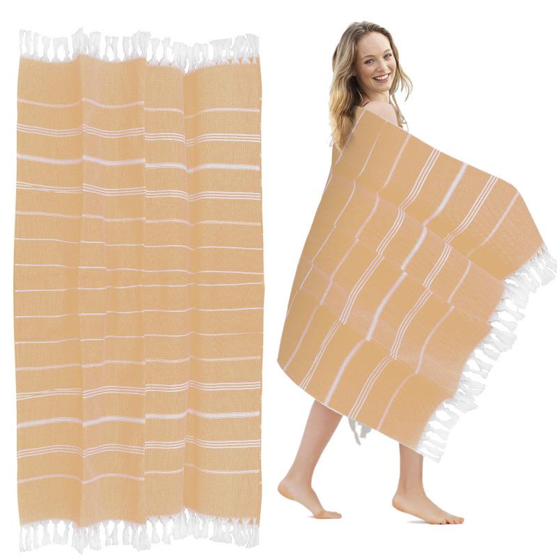 2 шт. турецкое пляжное полотенце ультра легкое супер впитывающее банное полотенце с кисточками для плавания и кемпинга темно-желтого