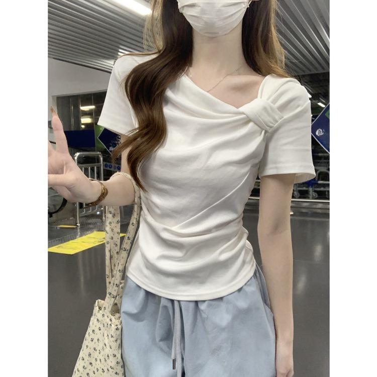 Chic Summer Short Sleeve T-shirt Slim Fit Knot Front Pure Color Womens Beautiful Gentle Top S синий
Chic Summer Short Sleeve T-shirt Slim Fit Knot Front Pure Color Womens Beautiful Gentle Top S синий