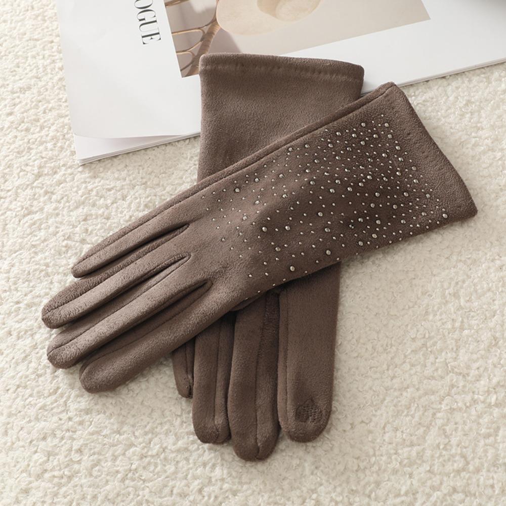 Fashion Elegant Suede Gloves Windproof Elasticity Hot Diamonds Gloves Thickened Warm Touch Screen Gloves Autumn Winter for Women кавовий
Fashion Elegant Suede Gloves Windproof Elasticity Hot Diamonds Gloves Thickened Warm Touch Screen Gloves Autumn Winter for Women кавовий