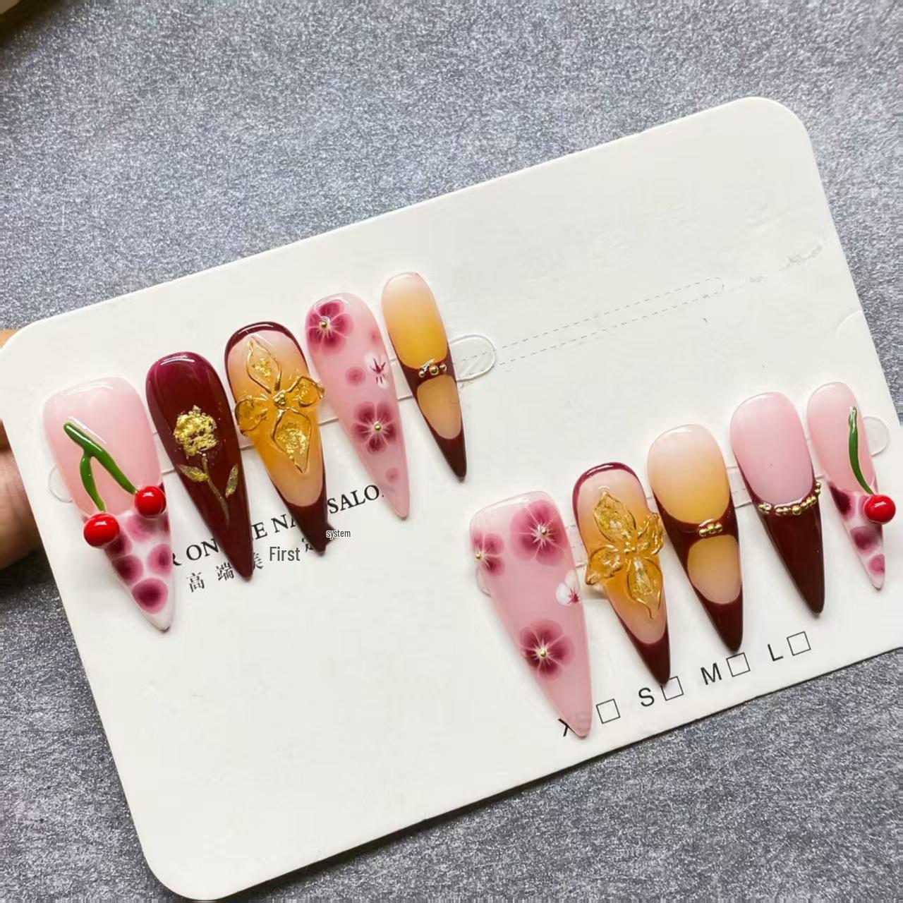 Elegant 3D Cherry Blossom Handmade Press-On Nails - Long, Pointed Style with High-End Feel Large
Elegant 3D Cherry Blossom Handmade Press-On Nails - Long, Pointed Style with High-End Feel Large