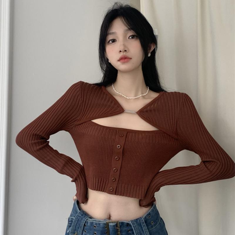 Women Hollow Knitted Autumn Spring Slim Long Sleeve Cropped Tops
Women Hollow Knitted Autumn Spring Slim Long Sleeve Cropped Tops