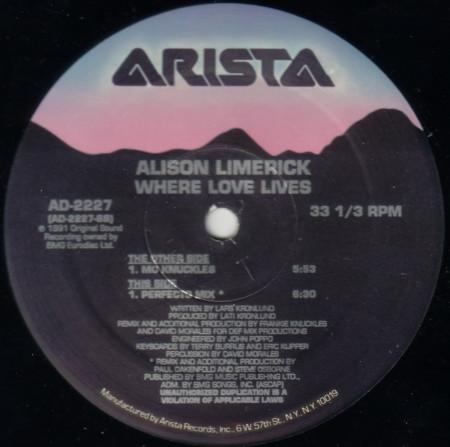 12inch Record ALISON LIMERICK - Where Love Lives AD2227 Arista 1991 US Dance & Electronica Used
12inch Record ALISON LIMERICK - Where Love Lives AD2227 Arista 1991 US Dance & Electronica Used