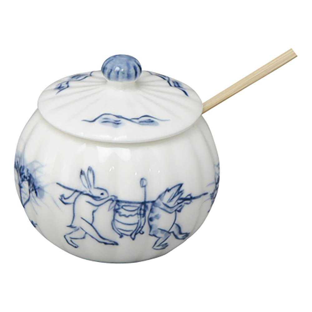 Киото Киёмидзу Тоан емкость для приправ бамбук Чоджу Гига из керамики KTA774, керамика, печь, (с ложкой), (Карикатурные животные) белый