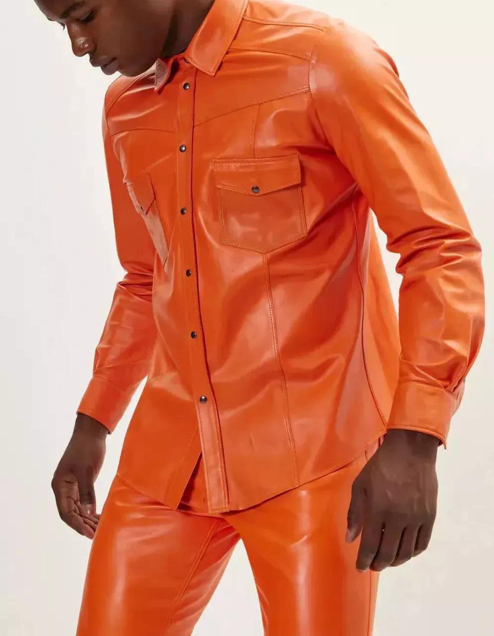 New Men Shirt Orange Formal Handmade Leather Lambskin Casual Party Classic Stylish S помаранчевий
New Men Shirt Orange Formal Handmade Leather Lambskin Casual Party Classic Stylish S помаранчевий