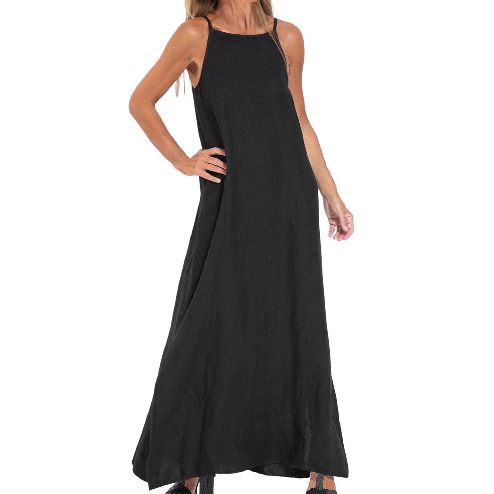 Женские модные повседневные свободные платья из хлопка и льна с разрезом без рукавов M чёрный
Женские модные повседневные свободные платья из хлопка и льна с разрезом без рукавов M чёрный