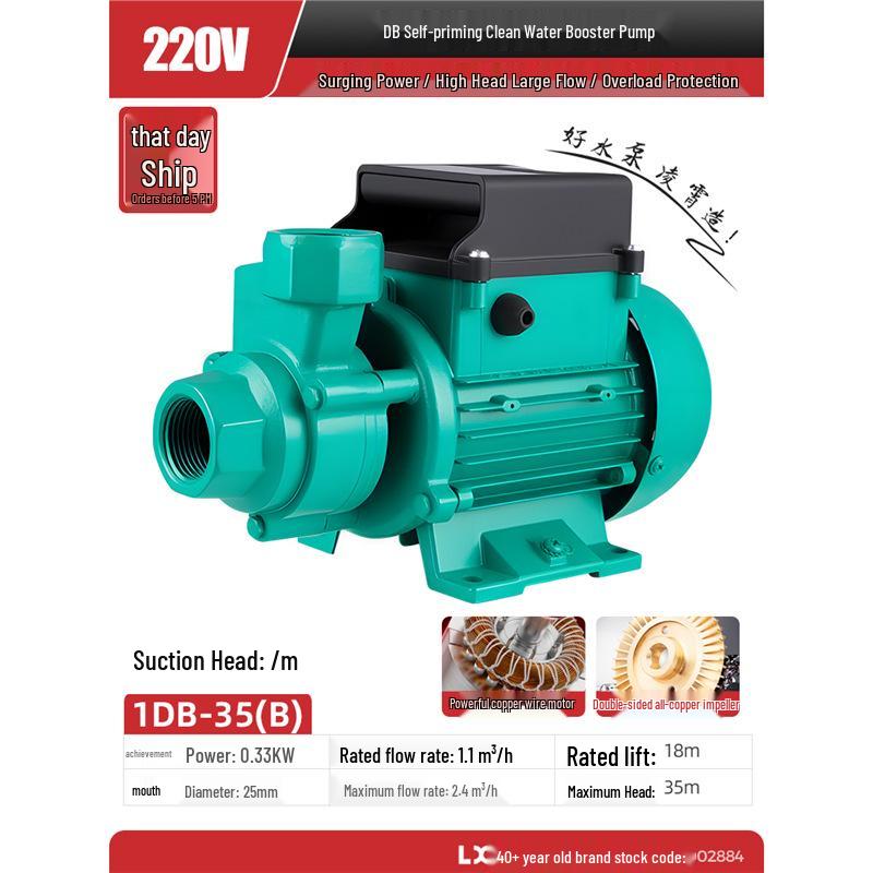 Lingxiao Water Pump 1DZB-35/45/65, 220V Self-Priming Clean Water Booster for Tap and Well Use
Lingxiao Water Pump 1DZB-35/45/65, 220V Self-Priming Clean Water Booster for Tap and Well Use
