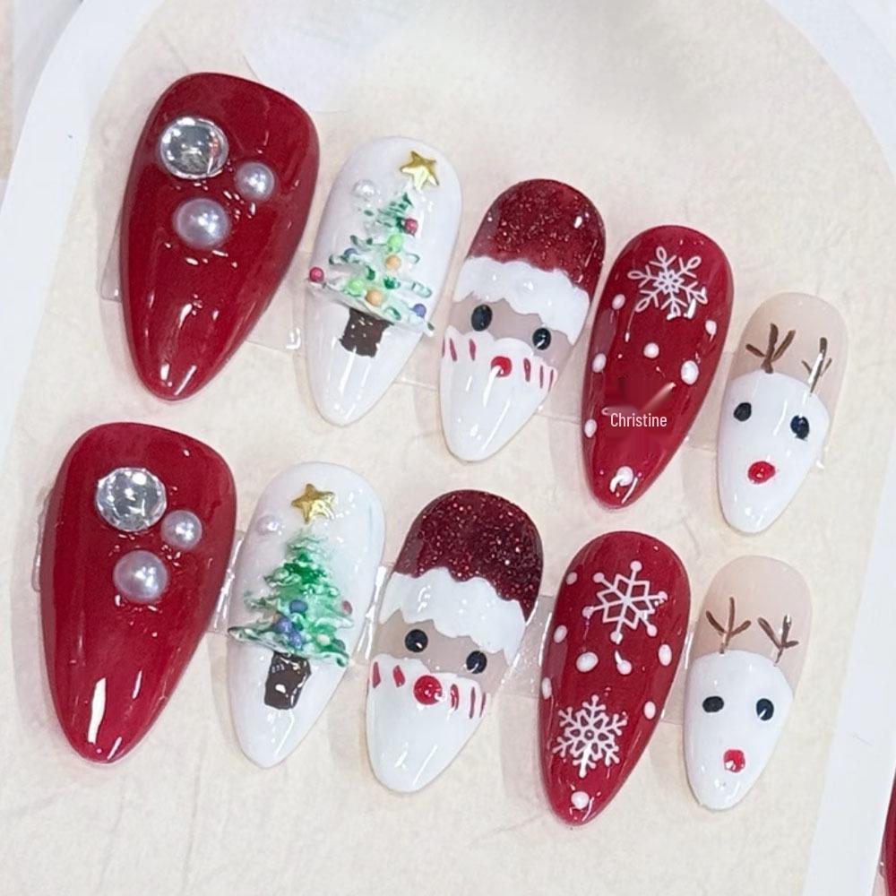Festive Almond Press-On Nails - Set of 24 with Santa, Tree, and Reindeer Designs
Festive Almond Press-On Nails - Set of 24 with Santa, Tree, and Reindeer Designs