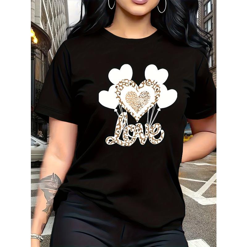 European Size Womens Black Golden Heart & Leopard Print T Shirt Round Neck Short Sleeve Stretchy Medium Stretch Fabric Casual Wear Top 4XL
European Size Womens Black Golden Heart & Leopard Print T Shirt Round Neck Short Sleeve Stretchy Medium Stretch Fabric Casual Wear Top 4XL