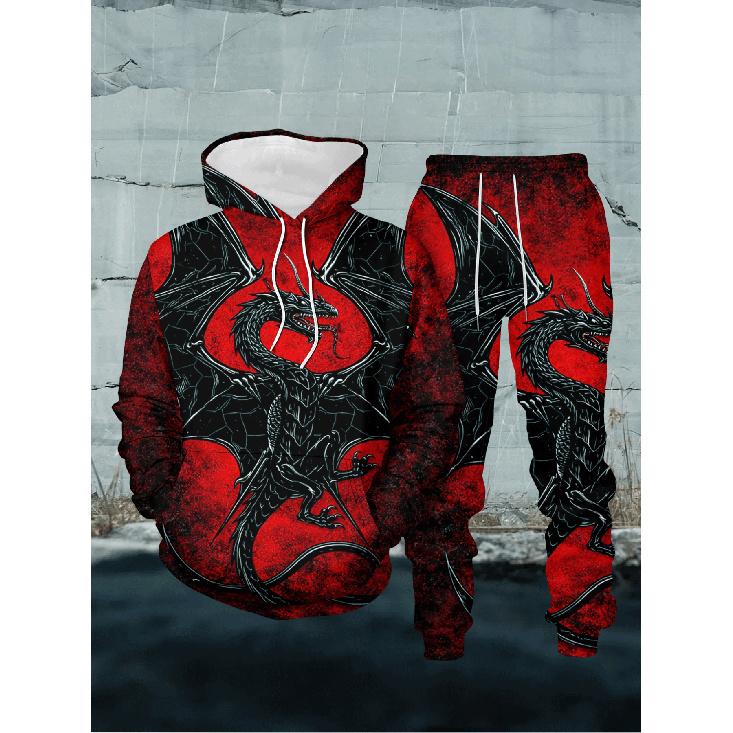 Dark Demon Dragon Two-Piece Outfit, Domineering Full 3D Dragon Print, Red-Black Gradient Hooded Sweatshirt + Slim-Fit Jogger Pants Set XL
Dark Demon Dragon Two-Piece Outfit, Domineering Full 3D Dragon Print, Red-Black Gradient Hooded Sweatshirt + Slim-Fit Jogger Pants Set XL