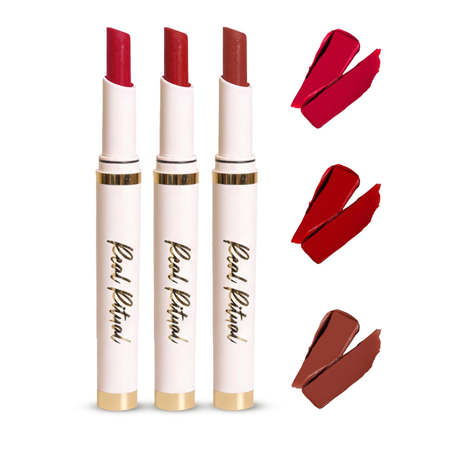 The Real Ritual HydraMatte Lipstick for Women, Pack of 3 | 12 Hrs Long-Lasting | Smudgeproof | Hydrating Matte Bullet Crayon Lipstick with Shea B
The Real Ritual HydraMatte Lipstick for Women, Pack of 3 | 12 Hrs Long-Lasting | Smudgeproof | Hydrating Matte Bullet Crayon Lipstick with Shea B