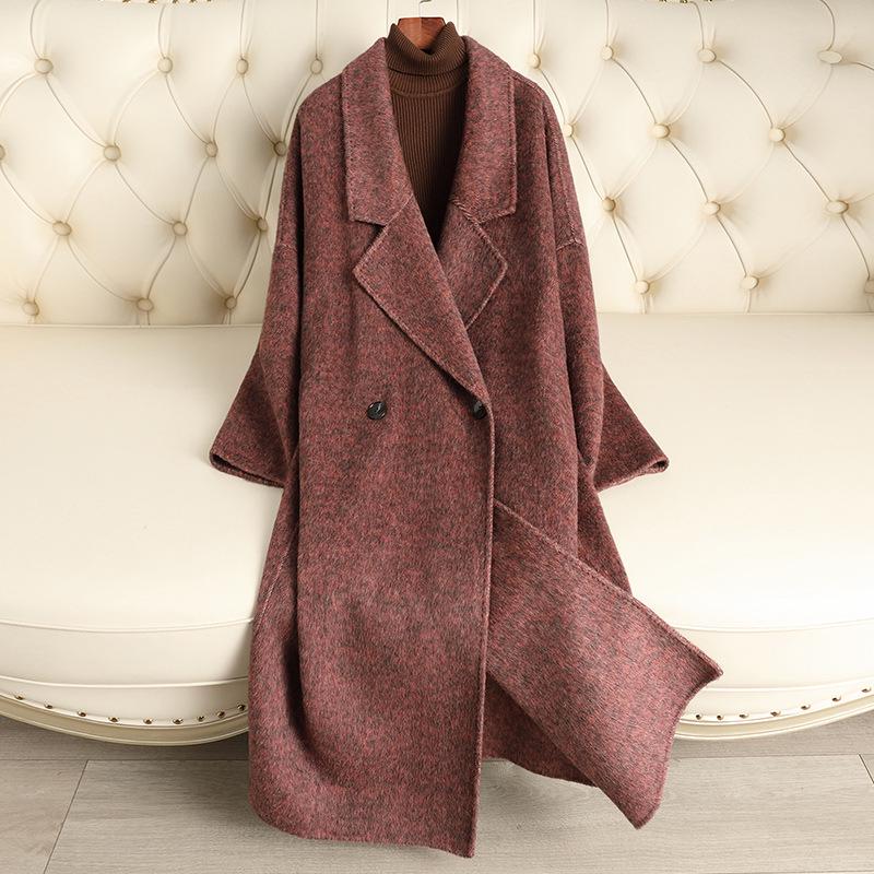 Женское пальто премиум-класса из смеси шерсти и кроличьего меха, ботфорты, длинное и свободное, коллекция осень/зима 2024 S (100-125)