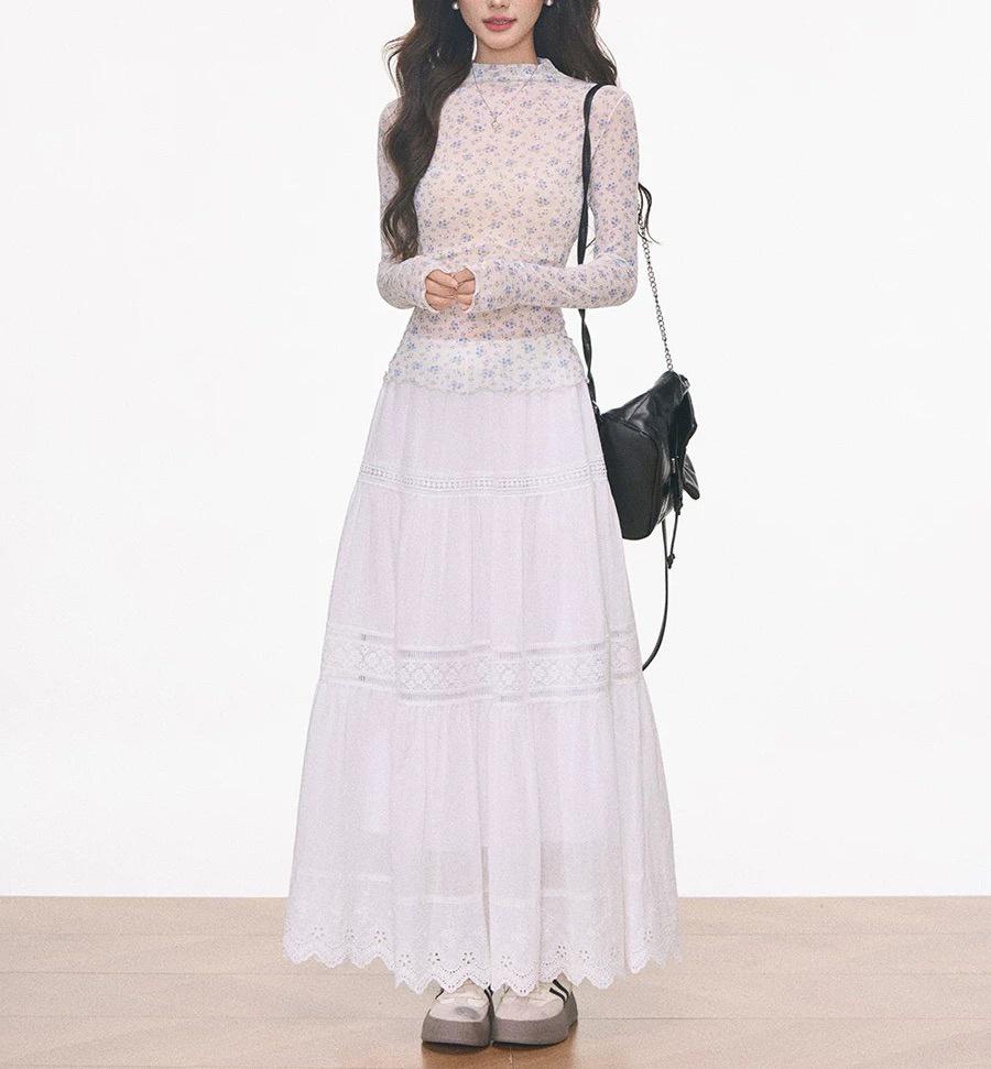 Women s Fashion Set: Knitted Short-Sleeved Top, Floral Mesh Base Layer, Blue Puff Sleeve Sweater, and Long Skirt (One Size Fits All) Small
Women s Fashion Set: Knitted Short-Sleeved Top, Floral Mesh Base Layer, Blue Puff Sleeve Sweater, and Long Skirt (One Size Fits All) Small