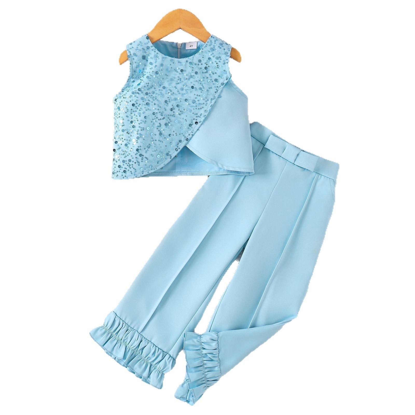 Girls Fashionable Sequin Outfit - Summer Children s Casual Sleeveless Top with Flared Pants Set of Two Pieces 18-24M синий
Girls Fashionable Sequin Outfit - Summer Children s Casual Sleeveless Top with Flared Pants Set of Two Pieces 18-24M синий
