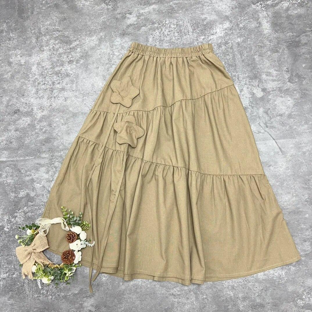 Johnature японская юбка со звездами и эластичной резинкой на талии, женская юбка с высокой талией и трехмерным цветком, весна-лето One Size хаки