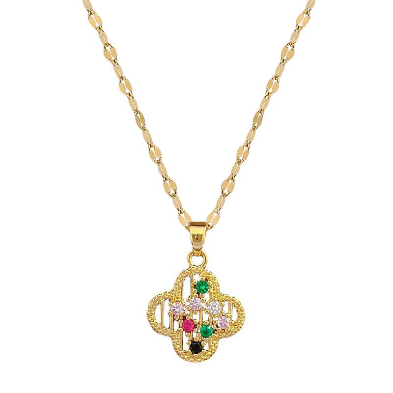 Color Four-Leaf Flower Luxury Banquet Wedding Necklace Female Versatile Collarbone Chain Titanium Steel
Color Four-Leaf Flower Luxury Banquet Wedding Necklace Female Versatile Collarbone Chain Titanium Steel