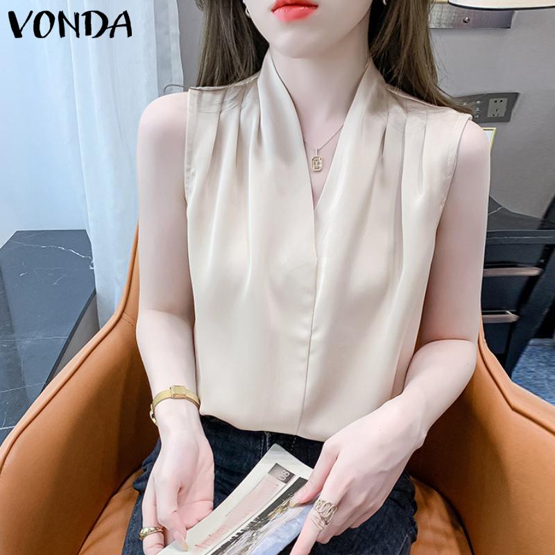 VONDA Женская летняя плиссированная однотонная свободная блузка без рукавов с v-образным вырезом
VONDA Женская летняя плиссированная однотонная свободная блузка без рукавов с v-образным вырезом