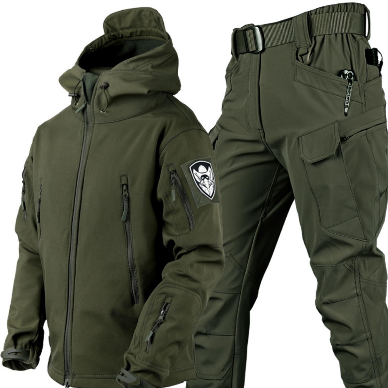 2 Pieces Sets Men Hooded Jacket +Pants Shark Skin Assault Suit Set for Men Soft ShellThick Fleece Mountaineering Suit Breathable Windproof Jacket 4XL 
2 Pieces Sets Men Hooded Jacket +Pants Shark Skin Assault Suit Set for Men Soft ShellThick Fleece Mountaineering Suit Breathable Windproof Jacket 4XL