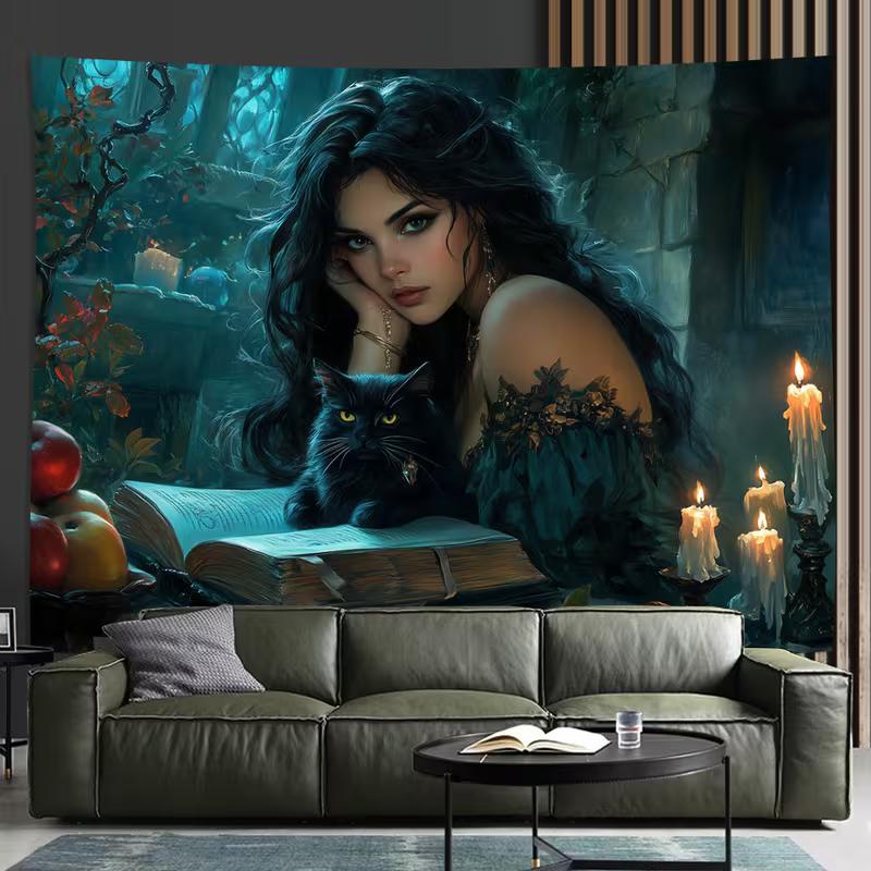 2D Mystical Witch Tapestry, Gothic Witch & Cat with Candles Wall Hanging 47.2x31.5inch/120*80cm
2D Mystical Witch Tapestry, Gothic Witch & Cat with Candles Wall Hanging 47.2x31.5inch/120*80cm