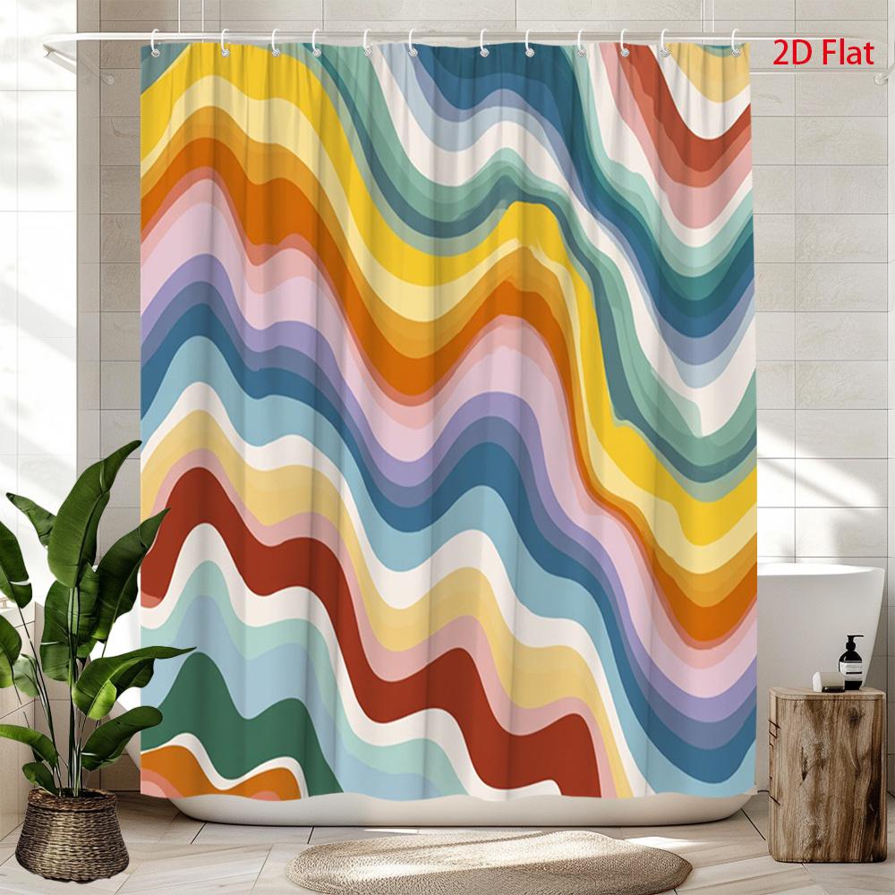 2D Flat, 1pc Modern Abstract Wave & Striped Shower Curtain - Multicolor Bath Tub Divider with 12 Hooks, Machine Washable Suita 90x180cm
2D Flat, 1pc Modern Abstract Wave & Striped Shower Curtain - Multicolor Bath Tub Divider with 12 Hooks, Machine Washable Suita 90x180cm