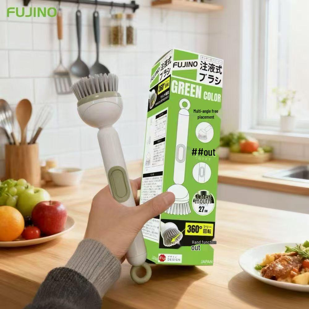 FUJINO Multi-functional Rotary Cleaning Brush: Press-to-Dispense Liquid, Gentle on Pots, Keeps Hands Clean.
FUJINO Multi-functional Rotary Cleaning Brush: Press-to-Dispense Liquid, Gentle on Pots, Keeps Hands Clean.