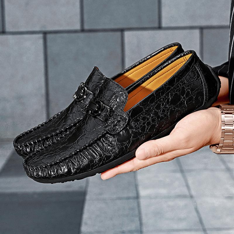 Мужская высококачественная кожаная обувь Новая деловая формальная дышащая повседневная обувь лоферы уличная мода для вождения роскошные туфли мокасины 45 чёрный