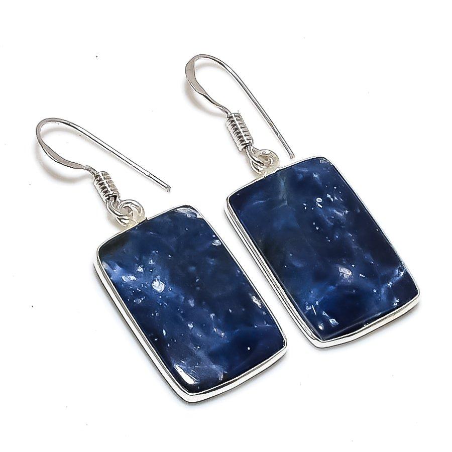 Ювелирные серьги из стерлингового серебра 925 пробы с натуральным драгоценным камнем содалитом 1,58 дюйма k1R95 
Ювелирные серьги из стерлингового серебра 925 пробы с натуральным драгоценным камнем содалитом 1,58 дюйма k1R95