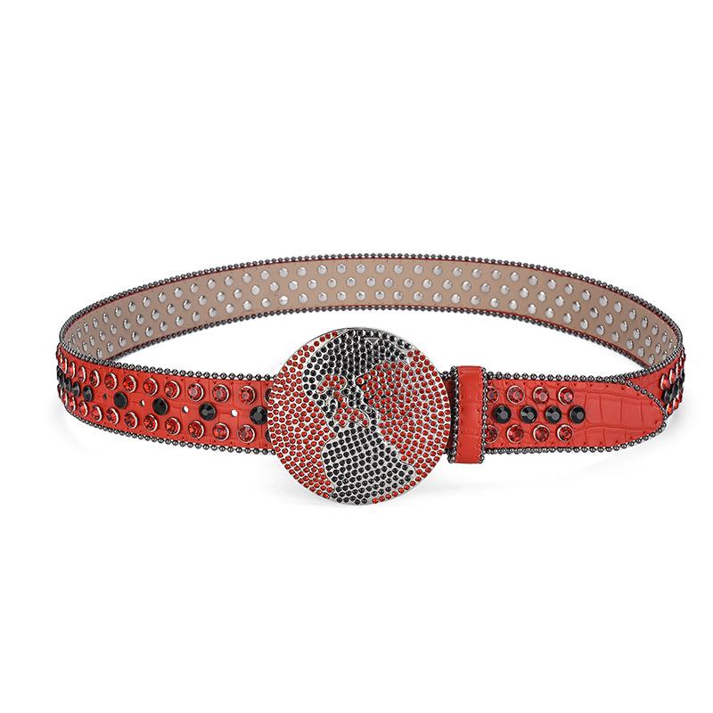 Ремень с круглой пряжкой и стразами для женщин, ремень в стиле хип-хоп и панк, персонализированный ремень для мужчин и женщин Buckle length 115cm красный
Ремень с круглой пряжкой и стразами для женщин, ремень в стиле хип-хоп и панк, персонализированный ремень для мужчин и женщин Buckle length 115cm красный