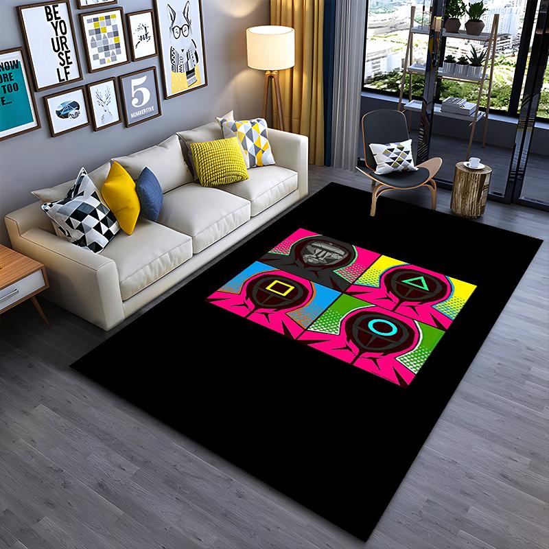 Black Carpet with Colorful Pop Art Mask Design and Geometric Shapes Suitable for use as an anti-slip for living room bedroom sofas 40x60cm( 15x23in )
Black Carpet with Colorful Pop Art Mask Design and Geometric Shapes Suitable for use as an anti-slip for living room bedroom sofas 40x60cm( 15x23in )