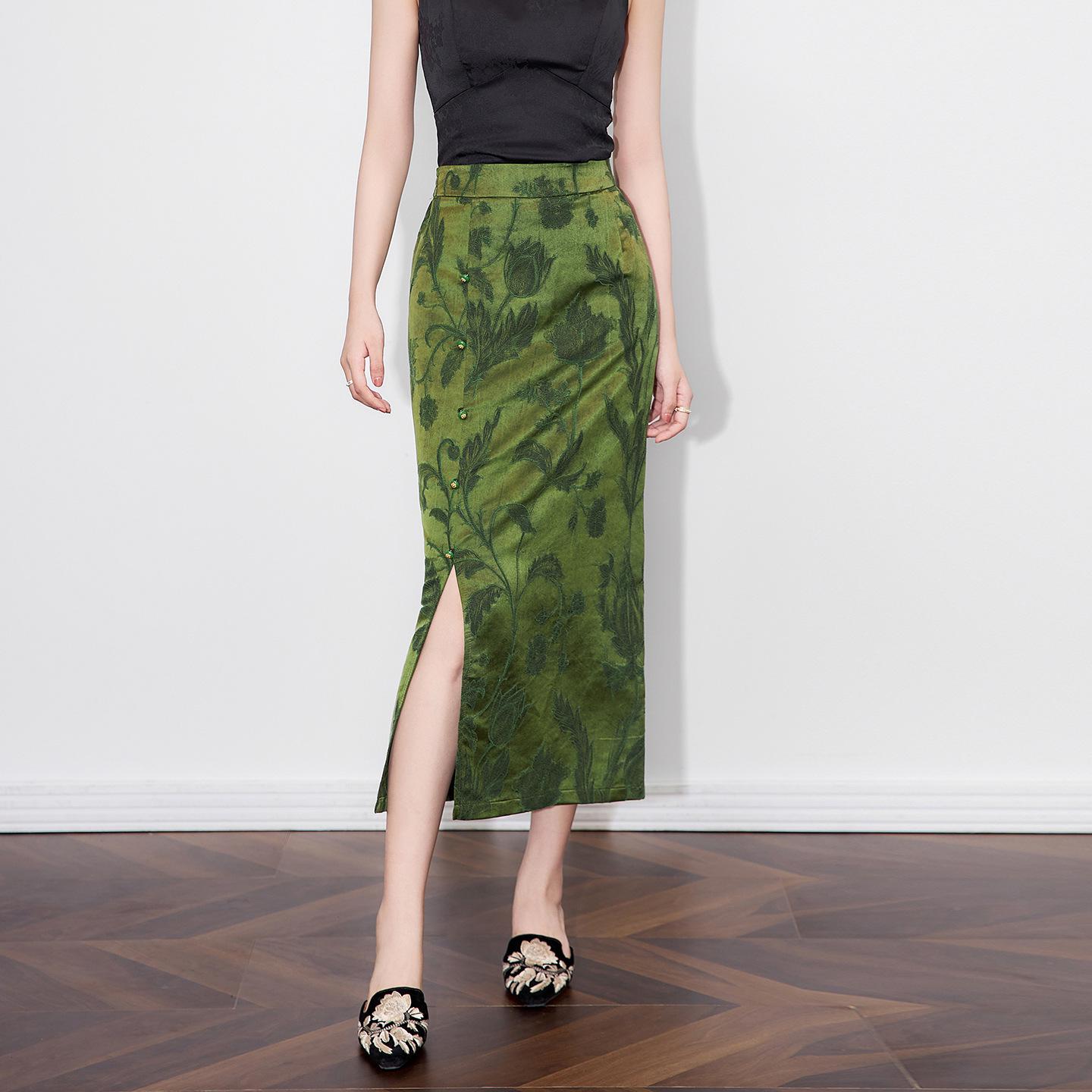 South Oil Tencel Jacquard Midi Skirt - New Chinese Style, Bodycon Slit for Autumn M зелений
South Oil Tencel Jacquard Midi Skirt - New Chinese Style, Bodycon Slit for Autumn M зелений