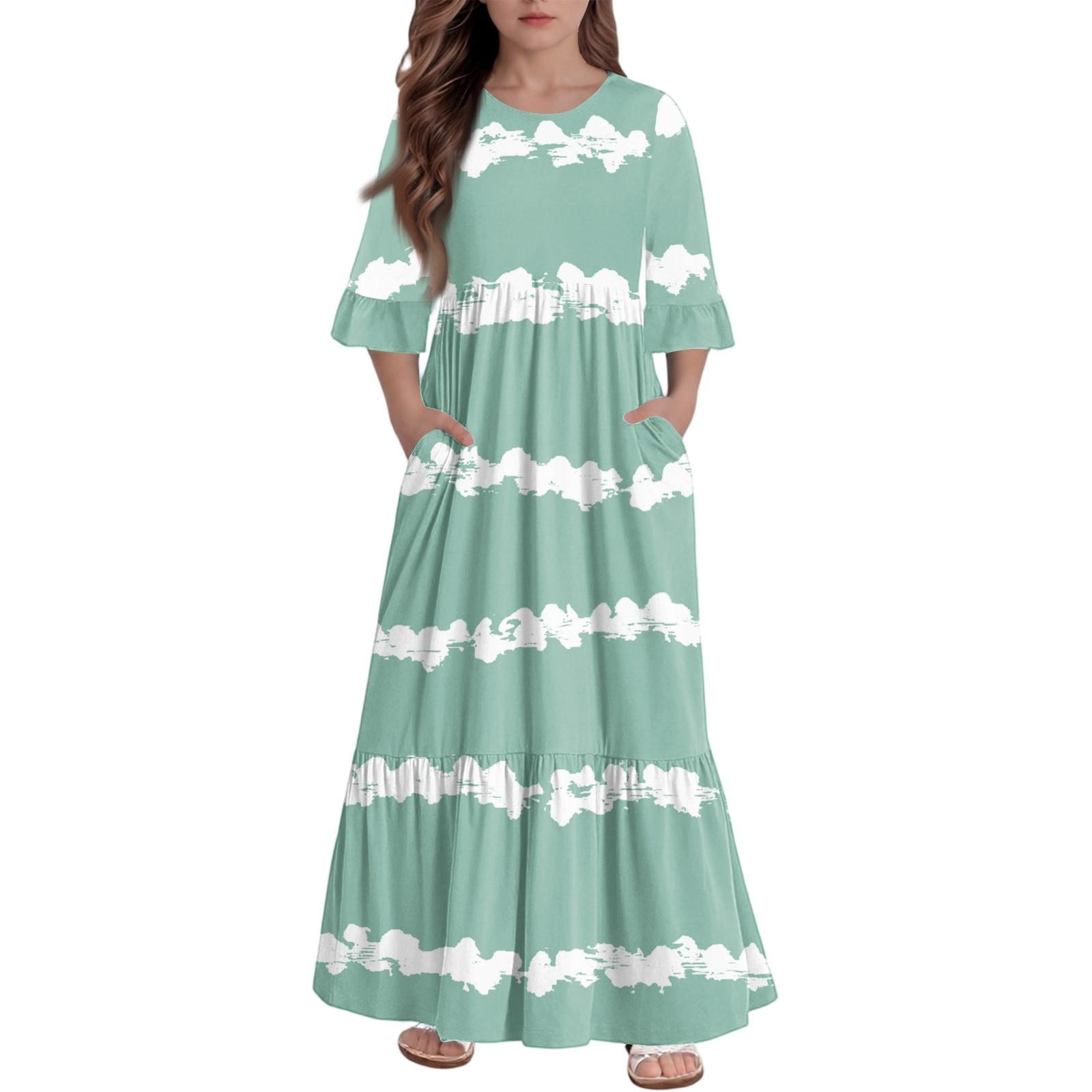 Платье с многоярусными оборками для девочек - Макси с карманами, рукав 3/4 130
Платье с многоярусными оборками для девочек - Макси с карманами, рукав 3/4 130