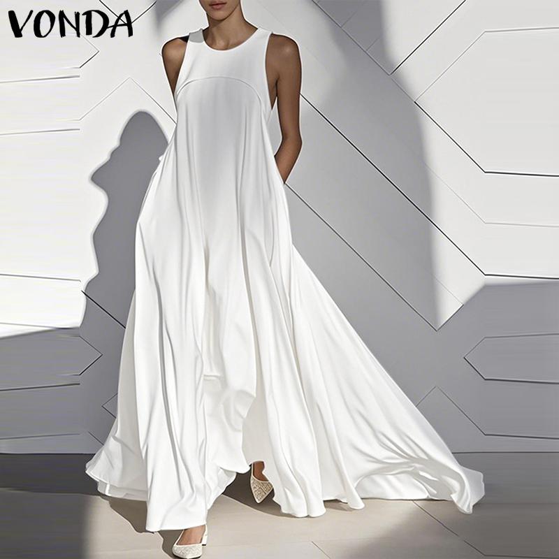 VONDA Summer Women Round Neck Sleeveless Solid Color Holiday Beach Long Pleated Dress S белый
VONDA Summer Women Round Neck Sleeveless Solid Color Holiday Beach Long Pleated Dress S белый