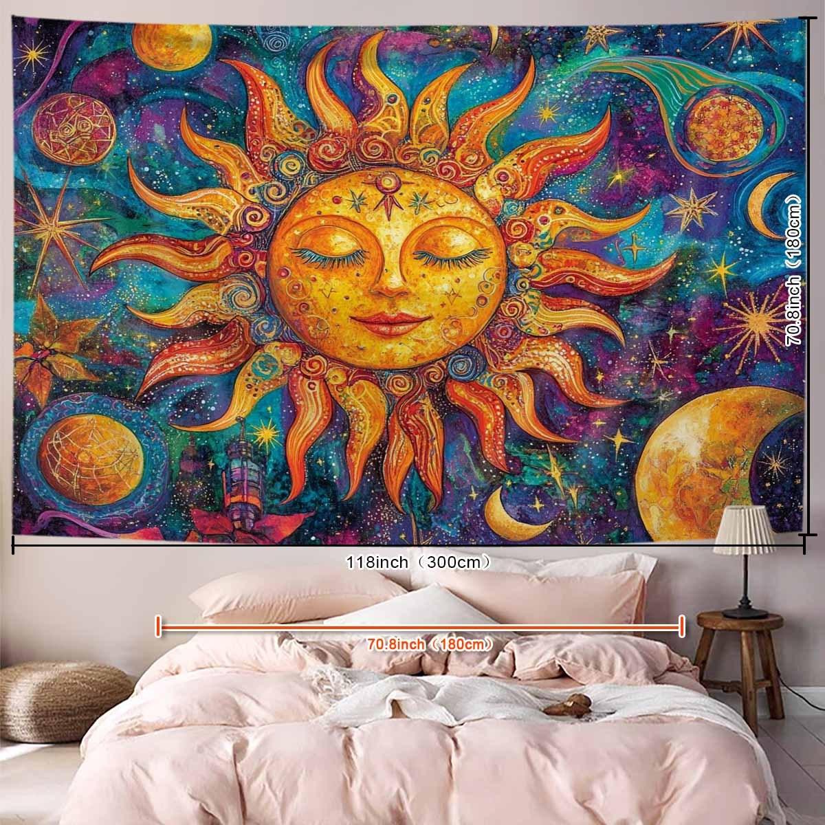 VIKAMA Dream Sun Tapestry Smiling Face Starry Sky Halo Bedroom Meditation Room Bohemian Decorative Art Wall Background 74x94cm(29x37in)
VIKAMA Dream Sun Tapestry Smiling Face Starry Sky Halo Bedroom Meditation Room Bohemian Decorative Art Wall Background 74x94cm(29x37in)