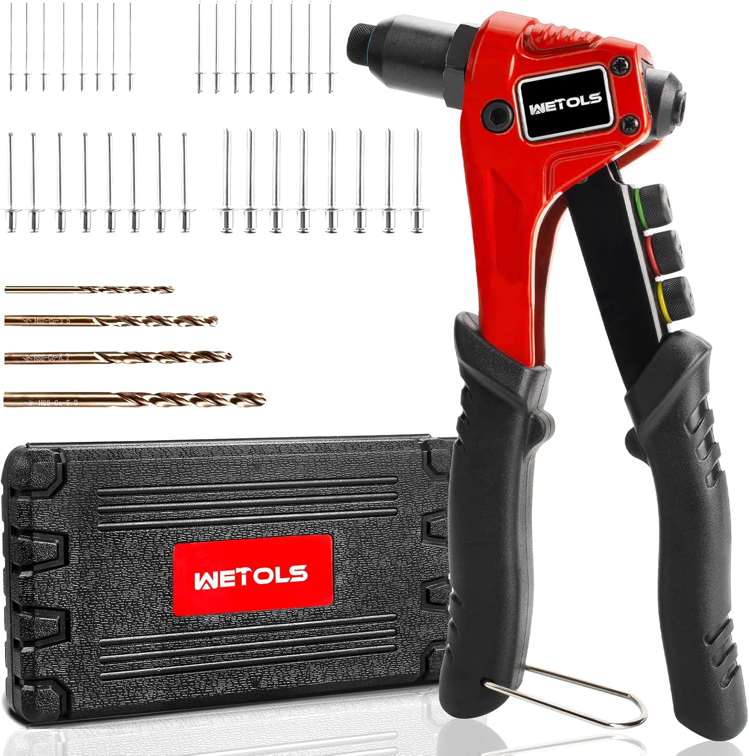 Pop Rivet Gun Kit with 200 Blind Rivets, Upgraded Manual Riveter, 4 Tool-Free Heads & 4 Drill Bits, BMC Case червоний
Pop Rivet Gun Kit with 200 Blind Rivets, Upgraded Manual Riveter, 4 Tool-Free Heads & 4 Drill Bits, BMC Case червоний