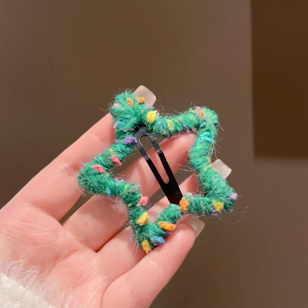 Корейская заколка для волос со звездой из шерсти: Стильный аксессуар для волос на осень/зиму зелёный