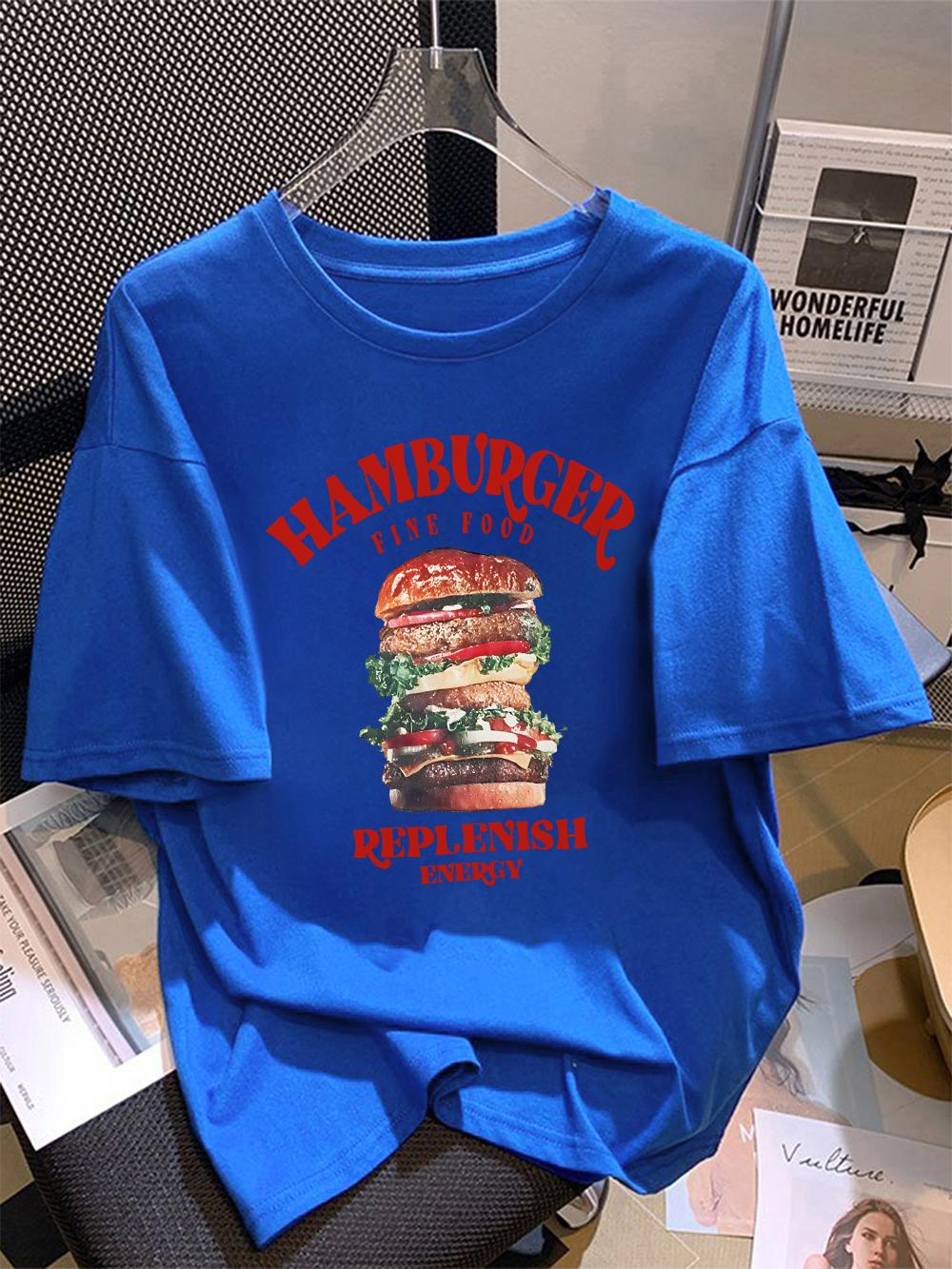 100 Cotton Summer TShirt Womens Hamburger Fine Food Replenish Energy Printed Tops Loose Soft ONeck T Shirt Casual Clothes S
100 Cotton Summer TShirt Womens Hamburger Fine Food Replenish Energy Printed Tops Loose Soft ONeck T Shirt Casual Clothes S